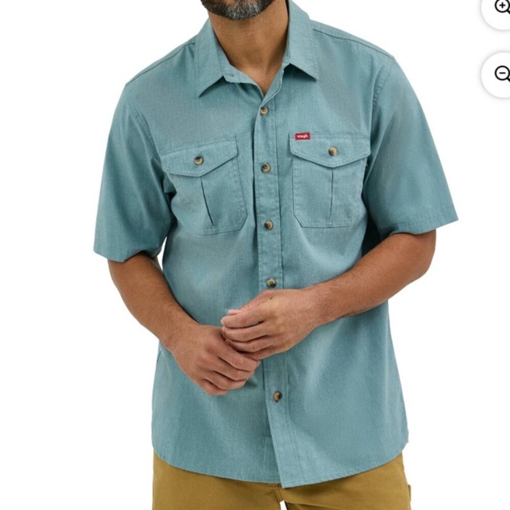 Wrangler® Men's Relaxed Stretch Short Sleeve Shirt, Size Small Heather Blue NWT